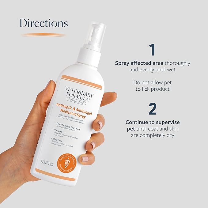 Veterinary Formula Clinical Care Antiseptic and Antifungal Medicated Spray for Dogs & Cats, 8 Fl Oz (1 Pack)