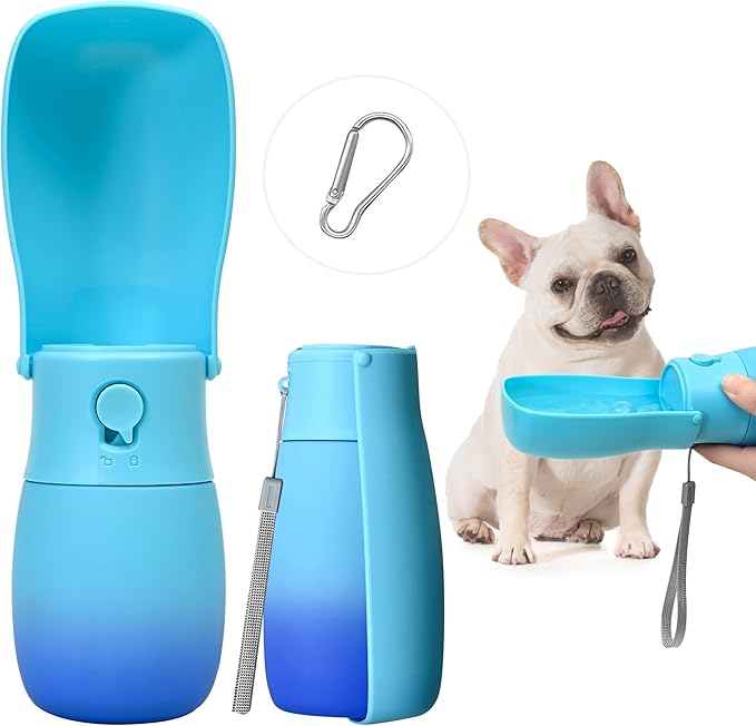 Dog Water Bottle, Travel Puppy Water Bowl, Leak Proof Portable Puppy Water Dispenser, Foldable Dog Water Bottle for for Pets Outdoor Walking, Hiking, Travel, Food Grade Plastic - 10oz Blue