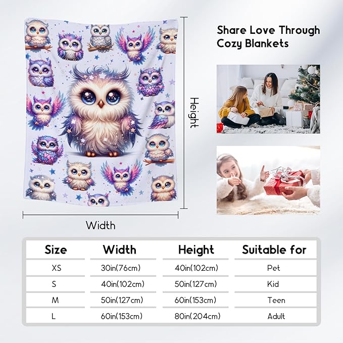 Toddlers Blanket Gifts, Girls Owl Blankets, Cute Owl Gifts for Daughter, Soft Fleece Kids Throw for Couch Living Room, 50"x60"