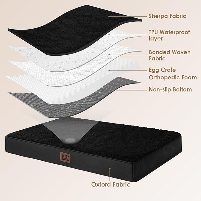 EHEYCIGA Orthopedic XL Dog Beds for Extra Large Dogs with Removable Washable Cover for Crate, Black, 41x27