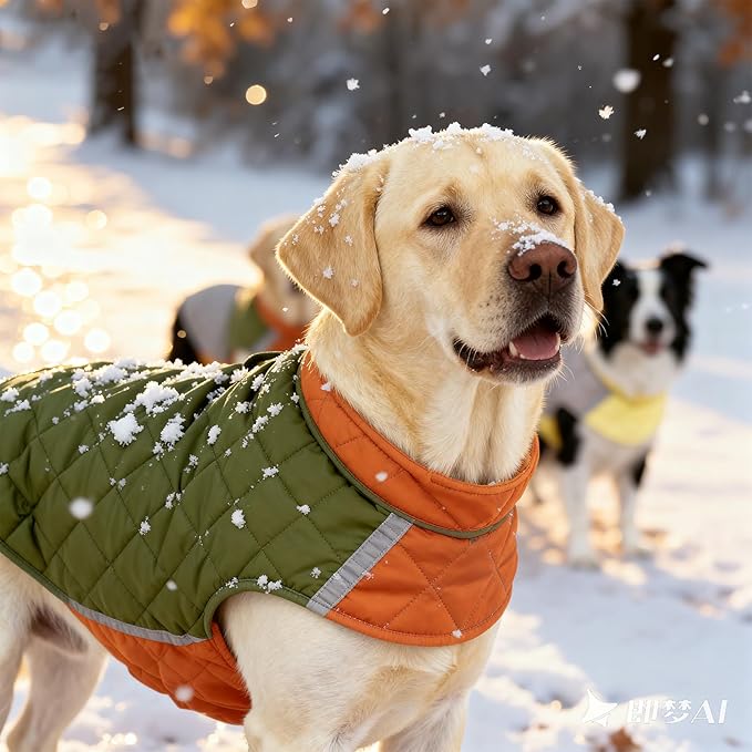 Reversible Waterproof Dog Coat - Adjustable Winter Jacket for Small to Large Breeds, Warm Cold Weather Apparel for Medium Dogs (Army Green & Orange, Small (Pack of 1))