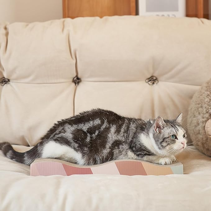 Cat Scratching Pads Cardboard Cat Scratchers for Indoor Cats Reversible Large Wide Corrugated with Catnip and Mini Toy(5pcs)