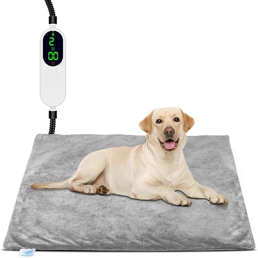 Pet Heating Pad for Cats Dogs, Electric Heated Dog Bed Indoor with Timer, 9 Level Temperature Heated Pet Bed with Chew Resistant Cord, Auto Power-Off Dog Cat Heating Pad