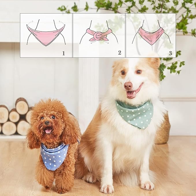 4PCS Fall Dog Bandanas Cat Birthday Cute Soft Cotton Puppy Scarfs Washable Daily Handkerchief Pink Green Blue Orange Comfortable Gifts, Adjustable Accessories for Small Medium Large Girl Boy Pup Pet