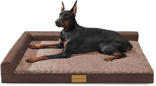 Patas Lague Orthopedic XL Dog Bed Large Sized Dog 48''X30'', Waterproof L Bolster Big Large Pet Sofa Beds with Removable Washable Cover, Soft Comfortable Pet Couch Crate Mat with Nonskid Bottom, Brown