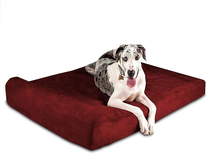 Barker Beds Giant Orthopedic Dog Bed for Large Dogs - 7" Thick Washable Big Dog Bed with Headrest - XL Water-Resistant Mattress - Durable Microsuede Cover - Comfy Pet Bed (Burgundy)
