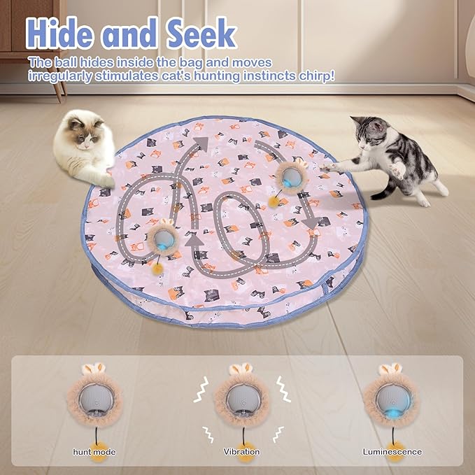 Interactive Cat Toys, Fast Rolling Ball in Play Mat, Automatic Motion Activated Moving Ball Hide and Seek Mouse Catching Game, 28" Play Mat for Cat,LED Lights, Auto On/Off