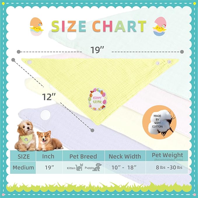 Easter Pet's Cotton Bandanas with Adustable Button for Medium Dog Solid Color Letter Embroidered Scarf,Yellow,Medium