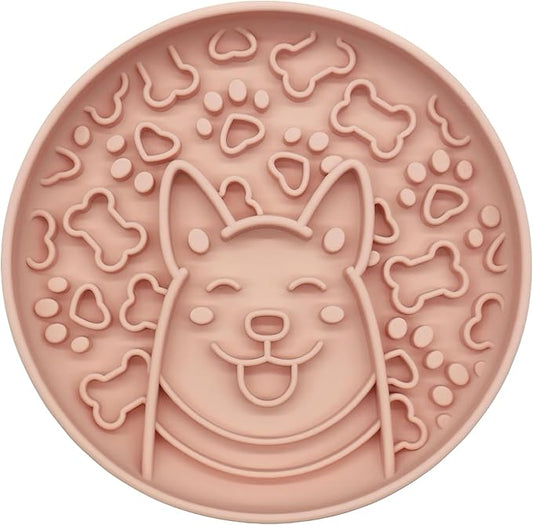 Dog Slow Feeder Bowl,Non-Slip Silicone Base Pet Food Mat, Healty Eating for Fast Eaters,Easy Clean Dishwasher Safe,for Small Medium Dogs Cats (Peach Pink)