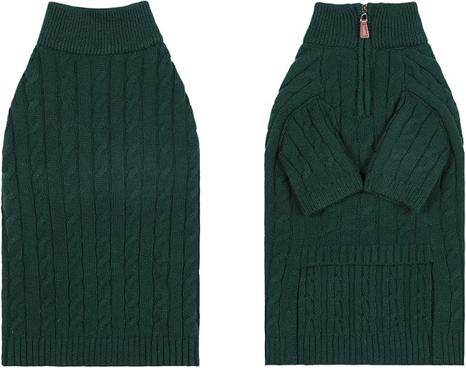 Medium/Large Dog Sweater, Warm Dog Winter Coat w/Sleeves, Comfortable High Neck Premium Dog Clothes for Golden Retriever-Best for Holidays, Daily Walks XXL Green