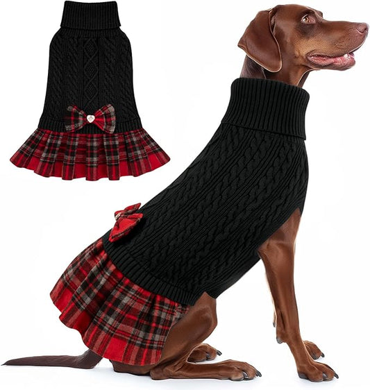 KYEESE Dog Sweater Soft Pullover Dogs Clothes with Bowtie Thick Knitwear Pet Sweater Dress Stretchy Pet Coats Comfy Dog Sweaters for Medium Dogs Boy, Black, XX-Large