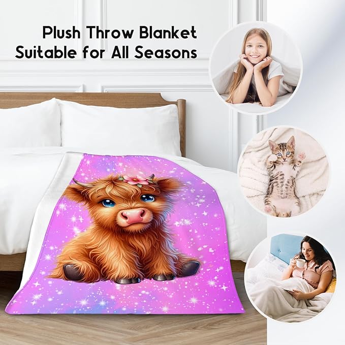 Kids Blanket Highland Cow Gifts for Kids Girls - Soft Lightweight Flannel Throws for Couch, Sofa 30"x40"