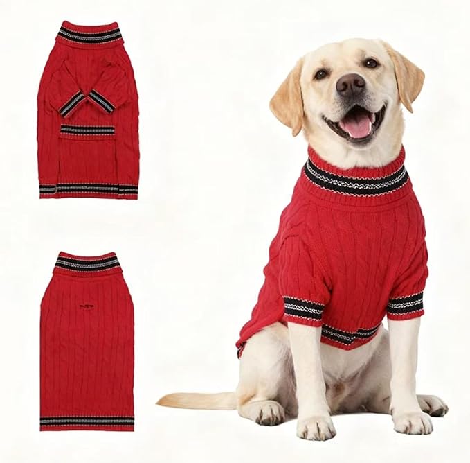 Medium/Large Dog Sweater, Warm Dog Winter Coat w/Sleeves, Comfortable High Neck & Leash Hole, Premium Dog Clothes for Labrador-Best for Holidays, Daily Walks XL Bright Red