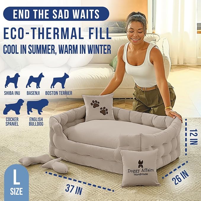 Luxury Dog Bed Chesterfield – Handcrafted Velvet Throne for Dogs | Joint Support, Calming & Temp-Regulating Comfort | Durable 5+ Years, Anti-Claw, Washable 100+ Times – L, Ivory