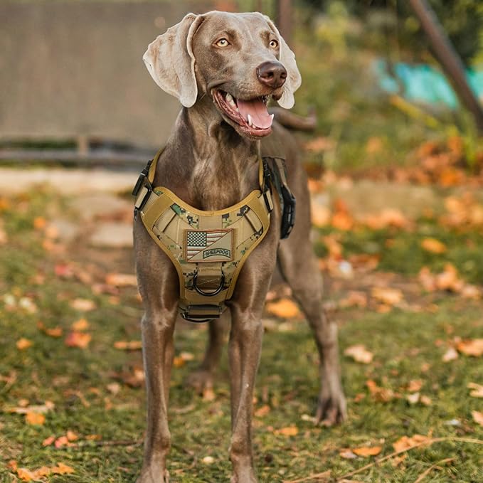 rabbitgoo Tactical Dog Harness for Large, Heavy Duty Pet Harness with Handle, No-Pull Service Vest Large Breed, Adjustable Military Dog Vest for Training Hunting Walking, Brown Camo, L