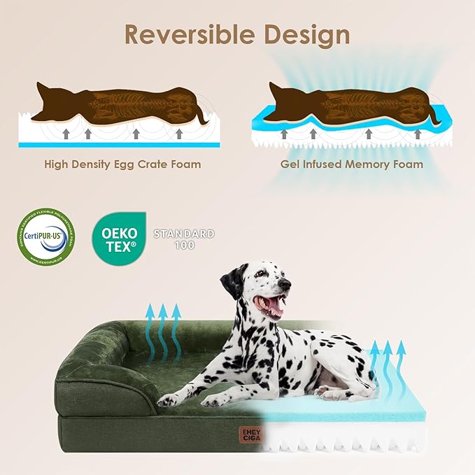 EHEYCIGA Orthopedic Dog Bed for Medium Dogs, Waterproof Memory Foam Medium Dog Beds with Sides, Non-Slip Bottom and Egg-Crate Foam Pet Couch Bed with Washable Removable Cover, Dark Green