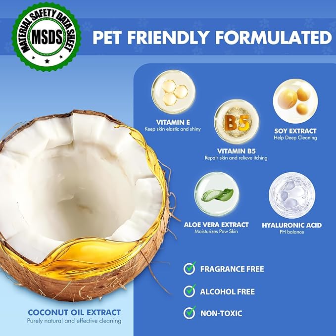 Paw Cleaner | No-Rinse Foaming Cleanser for Dogs Cats | 7 fl oz | Gentle and Safe | Pleasant Smell | Deep Clean Pet Paws | Bottle with Removable Soft Silicone Brush, 2 Bottles