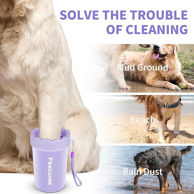 Dog Paw Cleaner, Washer, Muddy Pet Foot Cleaner for Small Medium Large Breed Dogs/Cats (with 3 absorbent towel) (Purple, Medium)