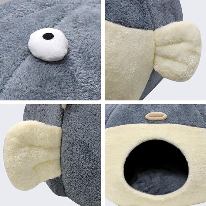 Cat Beds for Indoor Cats - 19.7'' Cute Animal-Shaped Larger Cat Cave Bed,Super Soft Calming cat Tent for Kitten&Puppy,Small Dog,Warm Plush&Machine Washable,Grey Multiple Sizes