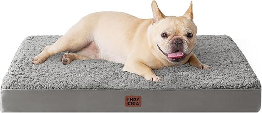 EHEYCIGA Orthopedic Foam Dog Bed, Medium, 30"L x 20"W x 3.5"Th, Light Grey