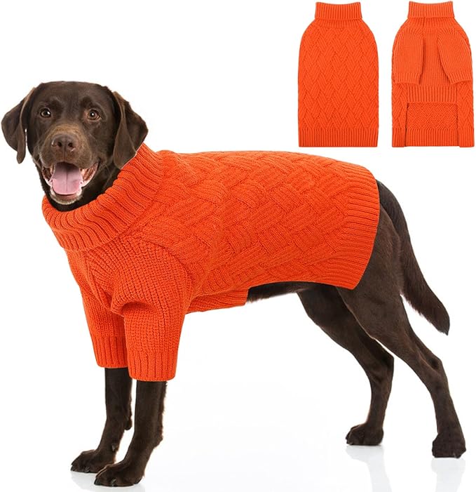 SUNFURA Dog Sweater Large Size Dogs, XL Dog Sweaters for Winter, Extra Large Breeds Girl Boy Pullover, Pet Knitted Knitwear Fall Sweatshirt for Pitbull, Labrador Retriever, Orange X-Large