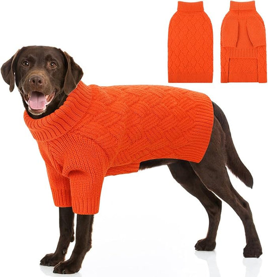 SUNFURA Dog Sweater Large Size Dogs, XL Dog Sweaters for Winter, Extra Large Breeds Girl Boy Pullover, Pet Knitted Knitwear Fall Sweatshirt for Pitbull, Labrador Retriever, Orange X-Large