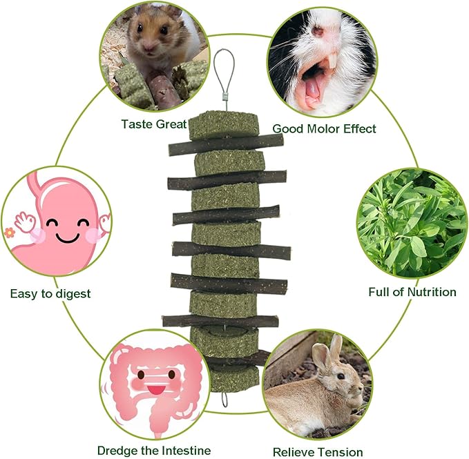 Rabbit Chew Toys for Teeth Grinding Bunny Treats 100% Natural Wood Timothy Grass Treats for Guinea Pigs Chinchillas Hamsters 6pcs