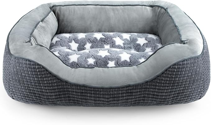 SIWA MARY Dog Bed for Medium Small Dogs, Washable Sofa With Wide Sides, Pentagram Pattern, Durable Pet Cuddler, Warming Soft Calming Puppy Sleeping, Star-Gray, Medium-(25''x 21''x 8'')