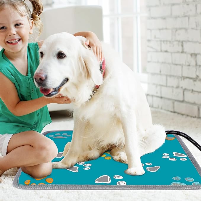 furrybaby Pet Heating Pad, Waterproof Dog Heating Pad Mat for Cat with Durable Anti-Bite Tube Indoor for Puppies Dogs Cats (1 Pack Green, 24 X 16in, Temp Adjustable)