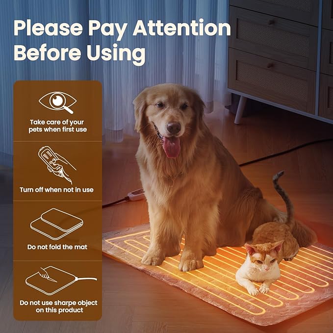 Bearhug Dog Heating Pad, Pet Heating Pad 35"×24"[Two Replaceable Cover] Adjustable Temperature Heated Cat Bed with Steel-Wrapped Cord, Waterproof and Chew-Resistant for Dogs Cats Large Animals