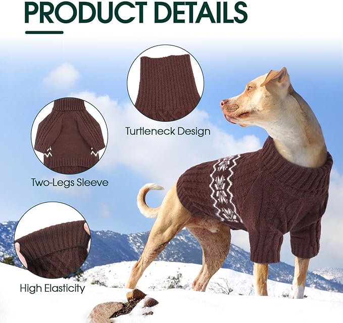 Kuoser Dog Sweater, Dog Sweaters for Medium Dogs, Doggie Sweater Boy Girl Christmas Clothes, Winter Coat Apparel Cable Knitwear, Pet Sweatshirt Outfit for Frech Bulldog, Boston Terrier, Coffee M