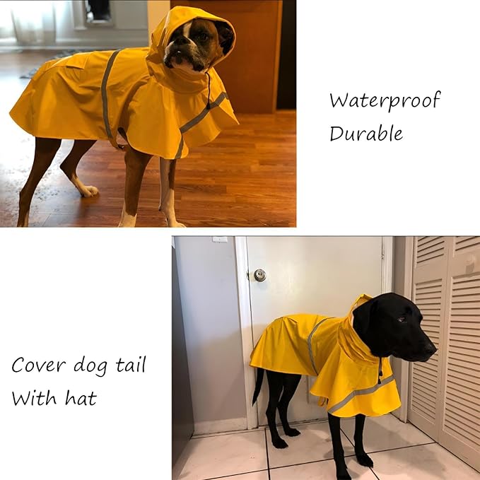 NACOCO Large Dog Raincoat Adjustable Pet Water Proof Clothes Lightweight Rain Jacket Poncho Hoodies with Strip Reflective (XXXL, Yellow)