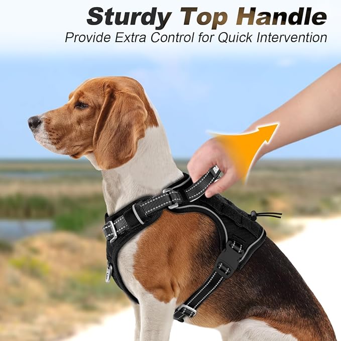 BARKBAY Service Dog Vest Tactical Dog Harness Medium Large Sized Dog Tags Personalized No Pull Adjustable Harness Reflective K9 Working Training Easy Control Military Molle System(Black,M)