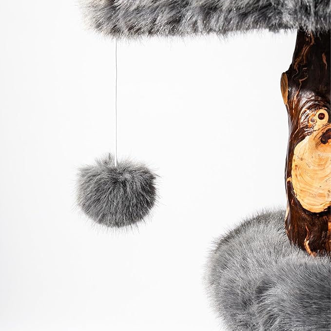 Aesthetic Cat Tree Tower for Large Cats, Large Cat Tree for Maine Coon Indoor Cats with Faux Fox Fur, Solid Wood Sisal Scratching Post, Perches, Platform & Toy Ball