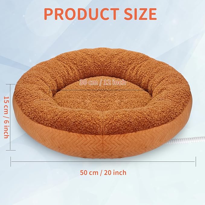 Heated Cat Beds for Indoor Cats Warming Cat Beds Super Soft Machine Washable Thermo Kitty Electric Heating Bed 19 Inches Round