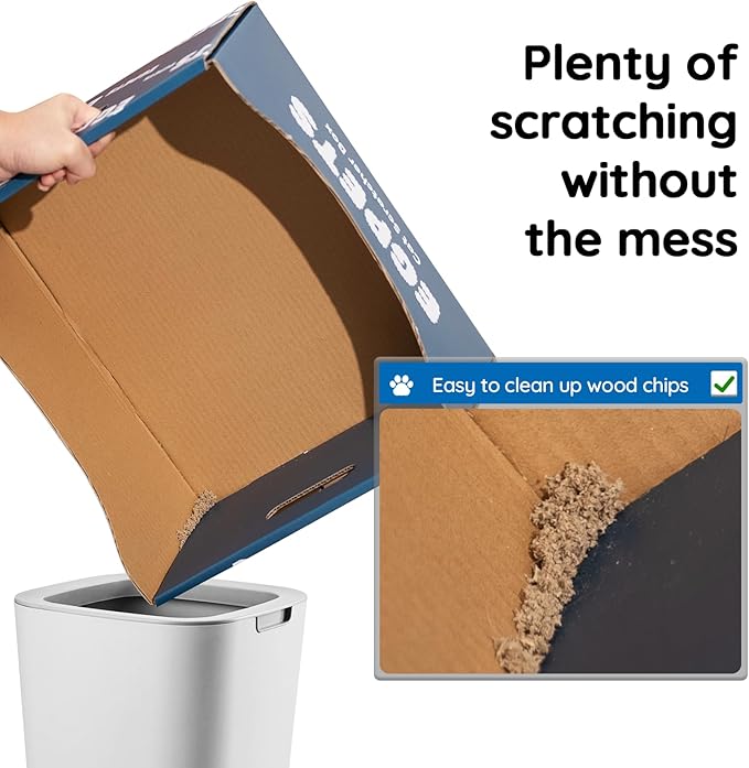 Cardboard Cat Scratcher Box with Extra-Large Double-Sided Sturdy Cat Scratching Board and Refillable Cat Scratch Pad, Hide, Scratch and Sleep, Easy to Clean and Assemble- EGPETS Cat Scratch Box Blue