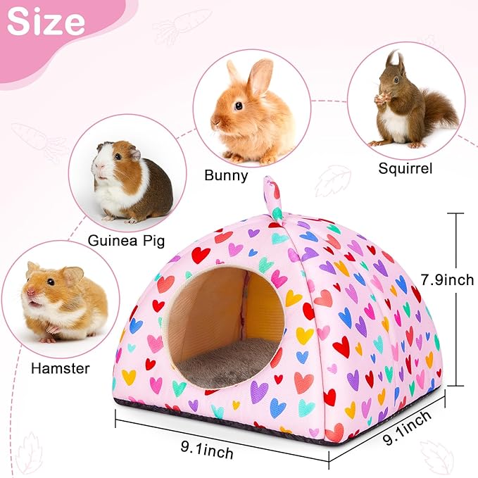 Glittme Guinea Pig Hideout 2Pack Guinea Pig Bed with Soft Pads Washable Small Animal Bed with Non-Slip Bottom Rabbit Hideout for Ferrets, Hamster, S