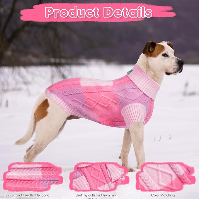 Turtleneck Pet Sweaters for Dogs Boys or Girls,Color Inlay and Moving Needle Pattern Dog Sweater,Pet Clothes,Dog Sweaters,Suitable for Various Breeds Dogs or Sizes (Pink Group,3XL)