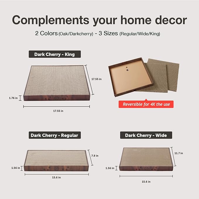 Necoichi Cardboard Cat Scratcher Bed for Indoor Cats - Cat Scratching Board (18" King, b.Dark Cherry Lounge)