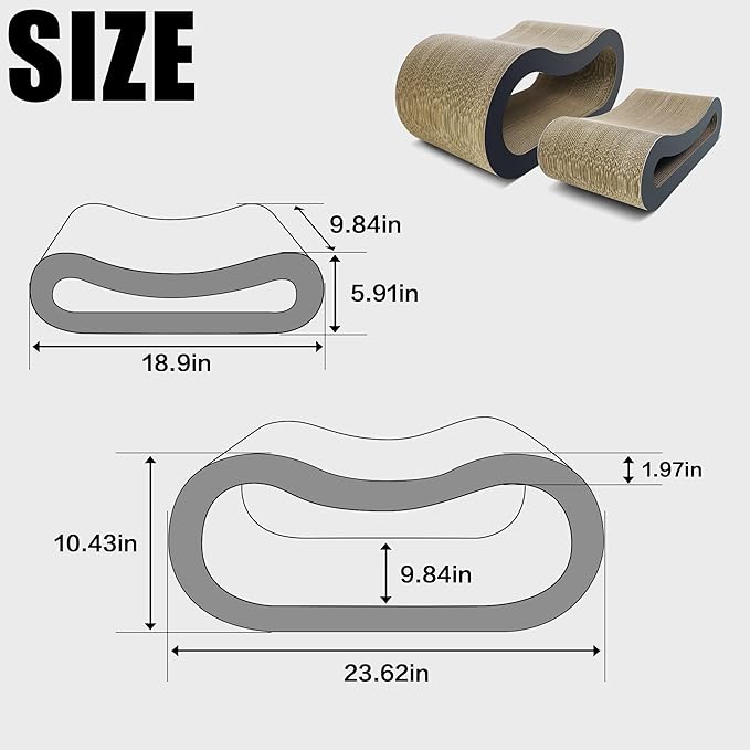 TTCAT Cat Scratching Pad, 2 in 1 Corrugated Cardboard Cat Scratcher Lounge for Indoor Cats, Durable Cat Scratching Board Reversible with Catnip for Furniture Protection.