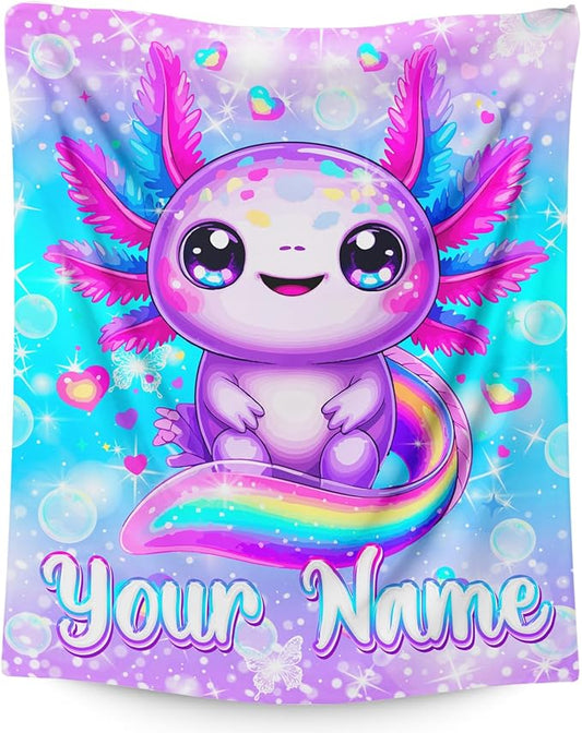 Girls Blanket Personalized Throw Gift for Kids Teens Birthday - 60x80 Inches Soft Warm Cute Custom Rainbow Animal Throw Blankets for Sofa Couch Bed Travel