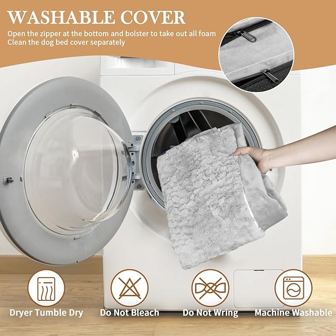 Comfort Expression Orthopedic Dog Bed for Medium Dogs 30x20 Inch, Waterproof Egg Crate Foam Medium Pet Bed with Removable Bolsters, Dog Couch with Washable Cover & Non-Slip Bottom, Gery White