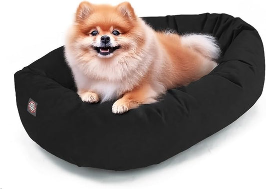 Majestic Pet 24 Inch Suede Calming Dog Bed Washable 24x19x7 (Inch) – Cozy Soft Round Donut Dog Bed with Spine Support for Dogs to Rest Their Head - Pet Bed Small – Black (2025)