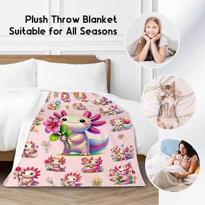 Girls Blankets Gifts Axolotl Blanket for Kids, 50"x60" Cute Flannel Throw Gifts for Sofa Couch Living Room
