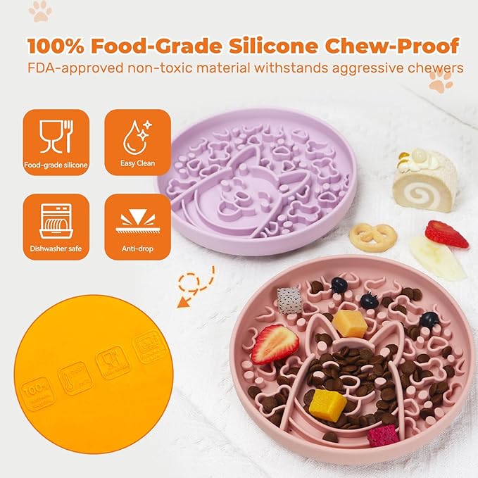 Dog Slow Feeder Bowl,Non-Slip Silicone Base Pet Food Mat, Healty Eating for Fast Eaters,Easy Clean Dishwasher Safe,for Small Medium Dogs Cats (Peach Pink)