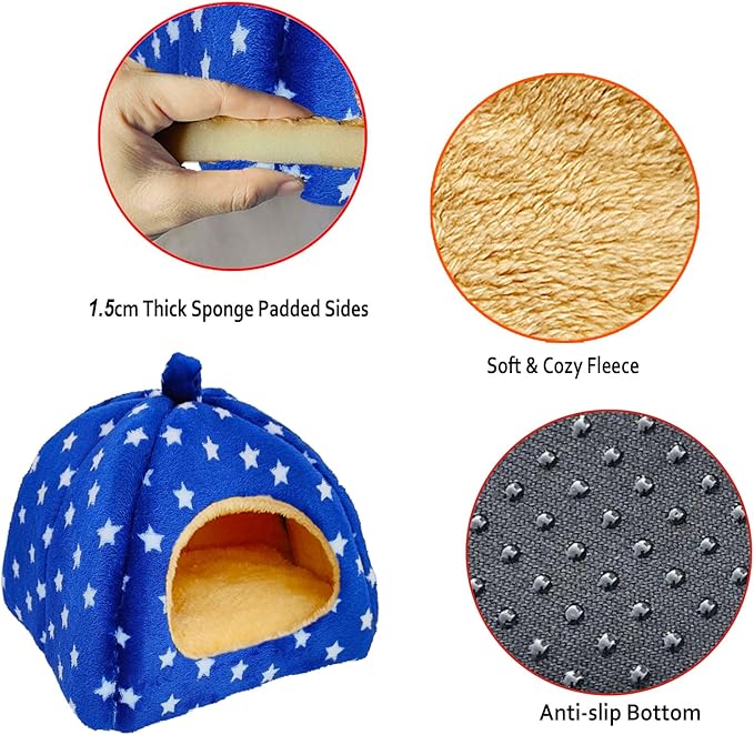 Guinea Pig Bed, Guinea Pig Hideout House Accessories Warm Bed for Small Animals Hamsters Chinchillas Dwarf Bunnies Hedgehogs. M, NavyBlue