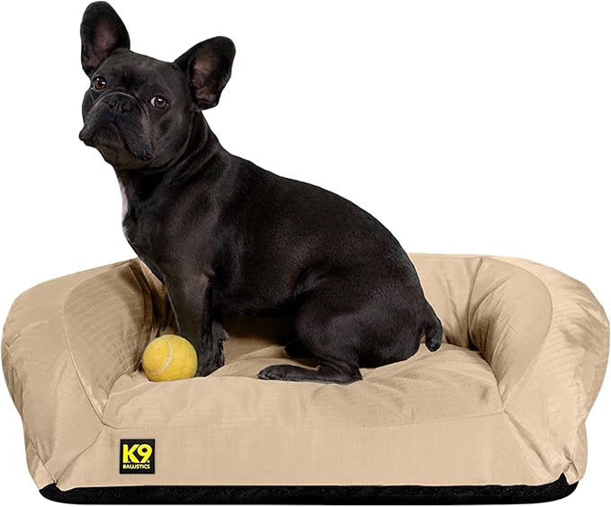K9 Ballistics Tough Orthopedic Small Bolster Dog Bed - Washable, Durable and Water Resistant Dog Bed - Made for Toy and X-Small Dogs, 24"x18", Sandstone