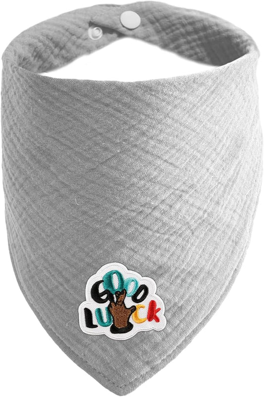 Dog's Bandanas Solid Color Cotton Letter Embroidered Pet Scarf with Adustable Button,Gray,Large