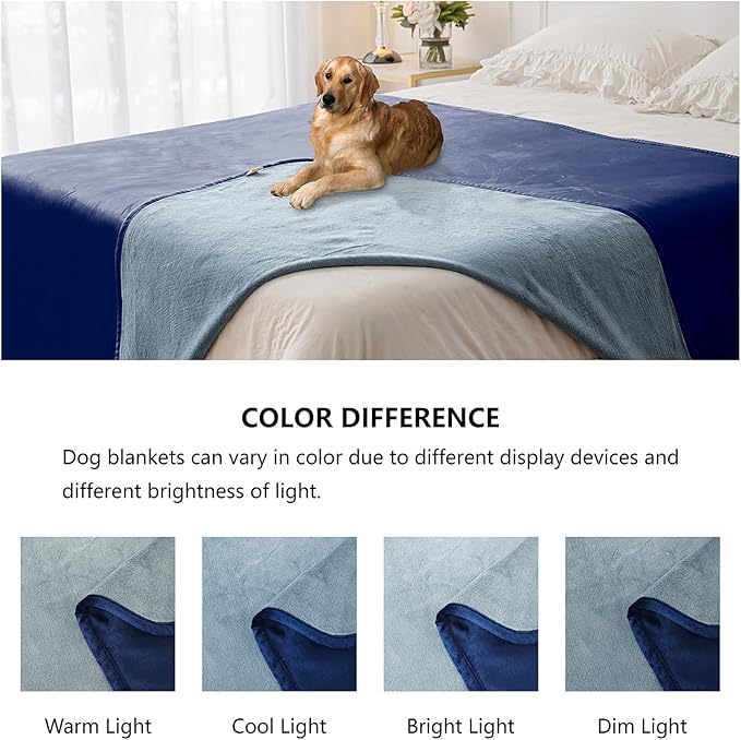 Waterproof Blanket for Bed Protection, Washable Dog Blankets for Couch, Soft Reversible Pet Throw Furniture Protector Cover for Sofa-82"x120",Navy Blue+Stone Blue