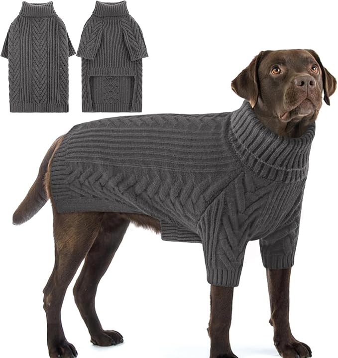 X-Large Dog Sweaters, Pet Sweaters for Extra-Large Dogs, Pets Sweatshirt Apparel Turtleneck Pullover Winter Pitbull, Labrador Retriever (Darkgrey, XL)